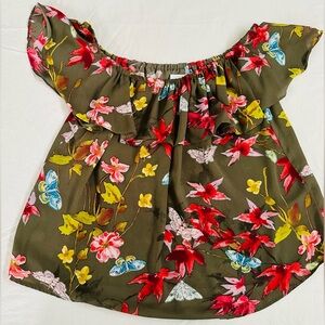 Elegant off the shoulder with vibrant brown, flowers and spring theme